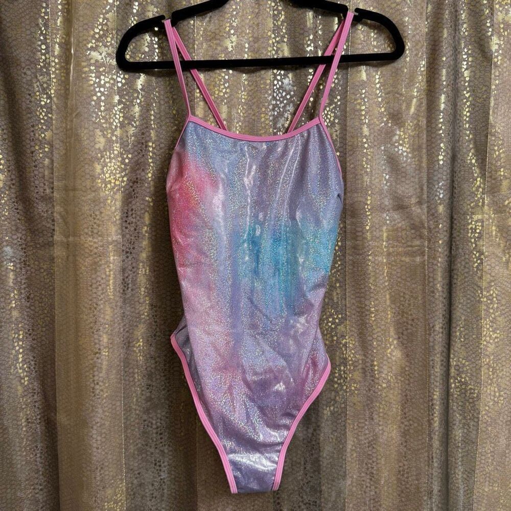 Women's Pink Blue Purple Shimmer Sparkly One Piece Swimsuit Med NWOT